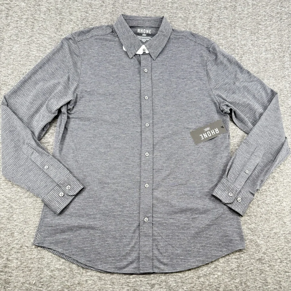 Rhone Commuter Large Shirt Slim Fit Italian Fabric Marine Gray Houndstooth NWT - Picture 1 of 9